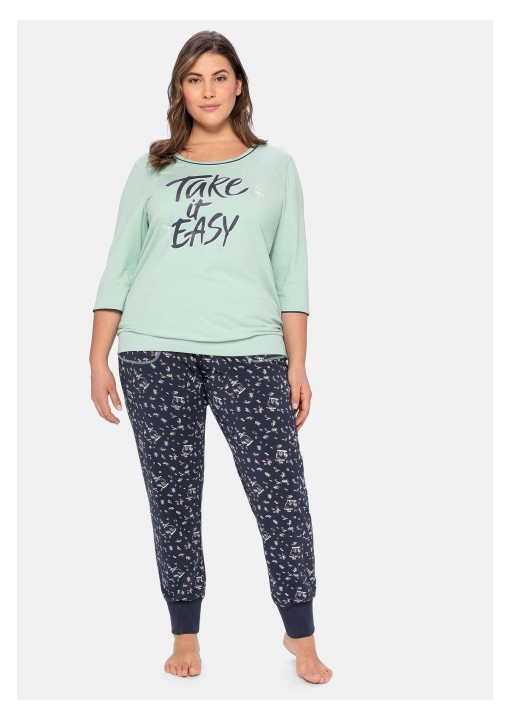 Kontrastingų spalvų Sheego pižama su ilgomis kelnėmis