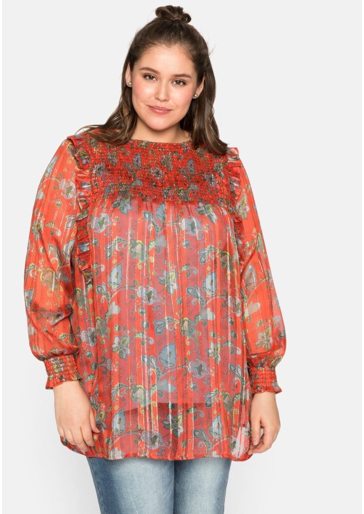 Sheego šifono tunika ilgomis rankovėmis