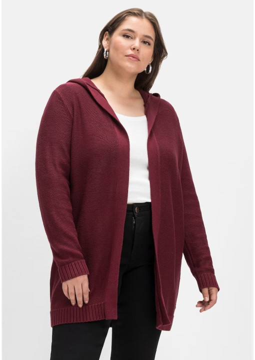 Sheego medvilnės kardiganas su gobtuvu